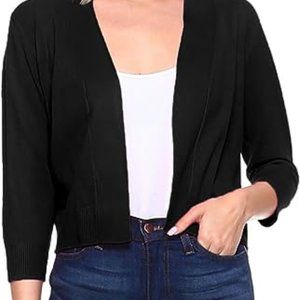 Cielo Women's Soft Solid Open Front 3/4 Sleeve Sweater Cardigan, Black Sz Medium